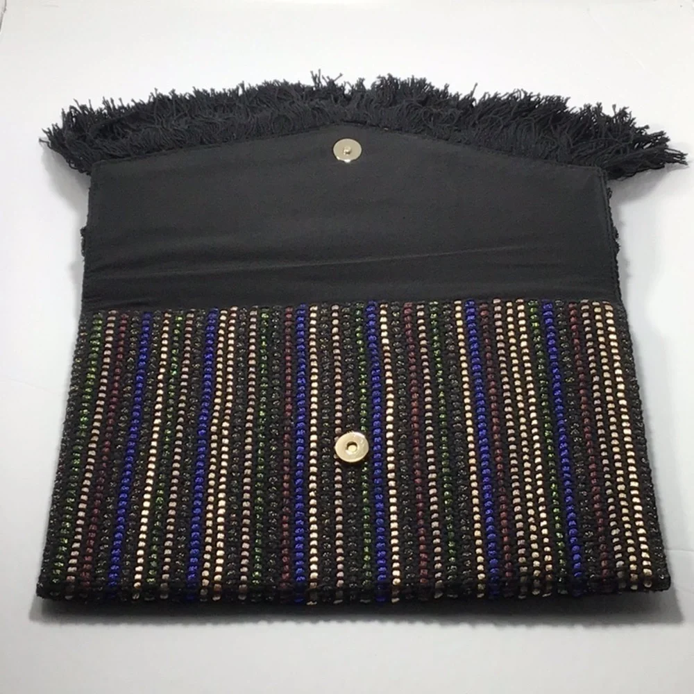 Stella & Dot Taj Black/Metallic Multicolored Woven Clutch.
